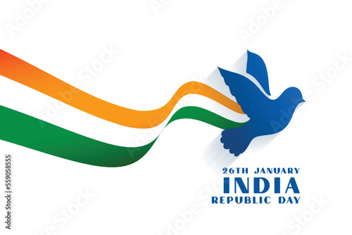 26th january republic day banner with peace bird pigeon