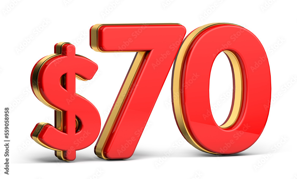 3d golden $70 isolated on background. 3d illustration. 3d golden $70 isolated on background. 3d illustration.