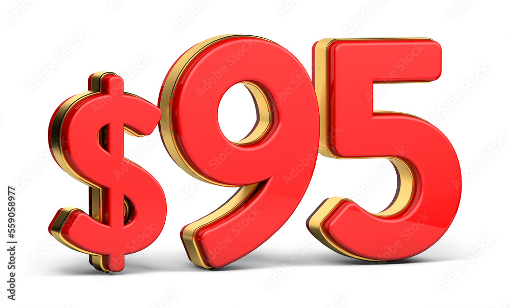 3d golden $95 isolated on background. 3d illustration. 3d golden $95 isolated on background. 3d illustration.