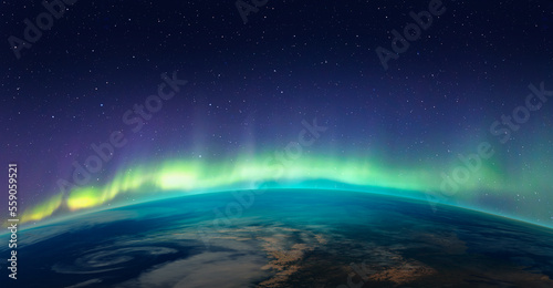 Fototapeta Naklejka Na Ścianę i Meble -  Northern lights aurora borealis over the planet Earth 