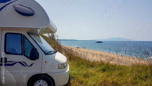 caravan car by the sea yatch beach summer holidays