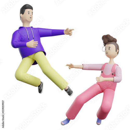 3D Couple Man Women Teamwork Dance Happy Together Workplace Partnership Company