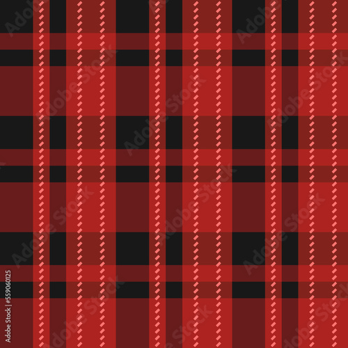 Vector red tartan seamless pattern. Red checkered fabric texture. Flannel textile square backdrop. Irish kilt ornament. Timber wool kilt print. Classic kilt repeat cage material print. Plaid template