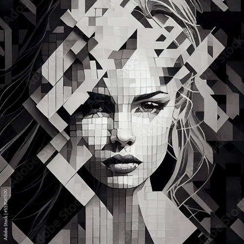 Fotobehang Lady face geometric texture abstract