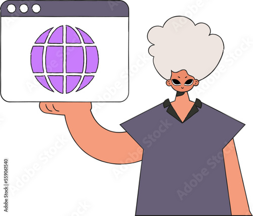 A bright and stylish illustration of a man holding a browser window in his hands. Modern character style.