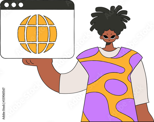 A bright and stylish illustration of a guy using a web browser. Marketing materials.
