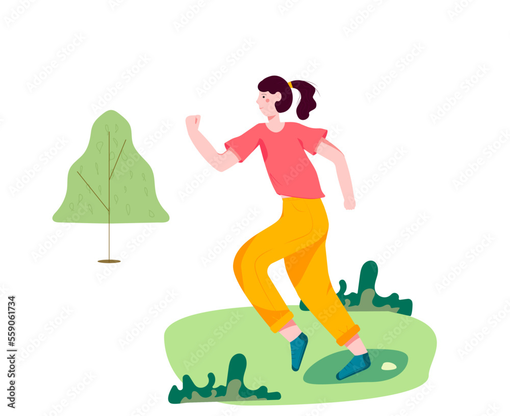 The girl is engaged in morning jogging