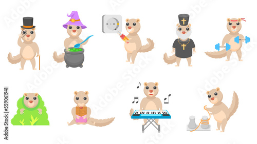 Set Abstract Collection Flat Cartoon Different Animal Tupaia Vector Design Style Elements Fauna Wildlife