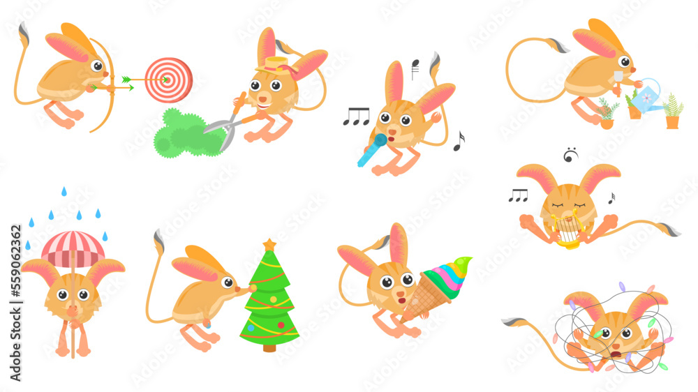 Set Abstract Collection Flat Cartoon Different Animal Jerboas Vector Design Style Elements Fauna Wildlife