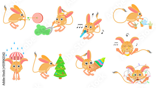 Set Abstract Collection Flat Cartoon Different Animal Jerboas Vector Design Style Elements Fauna Wildlife