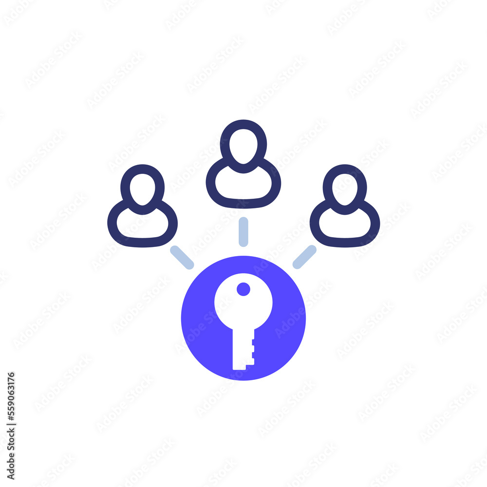 Collective ownership icon with people and a key Collective ownership icon with people and a key