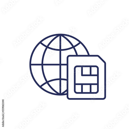 Roaming line icon with a SIM card