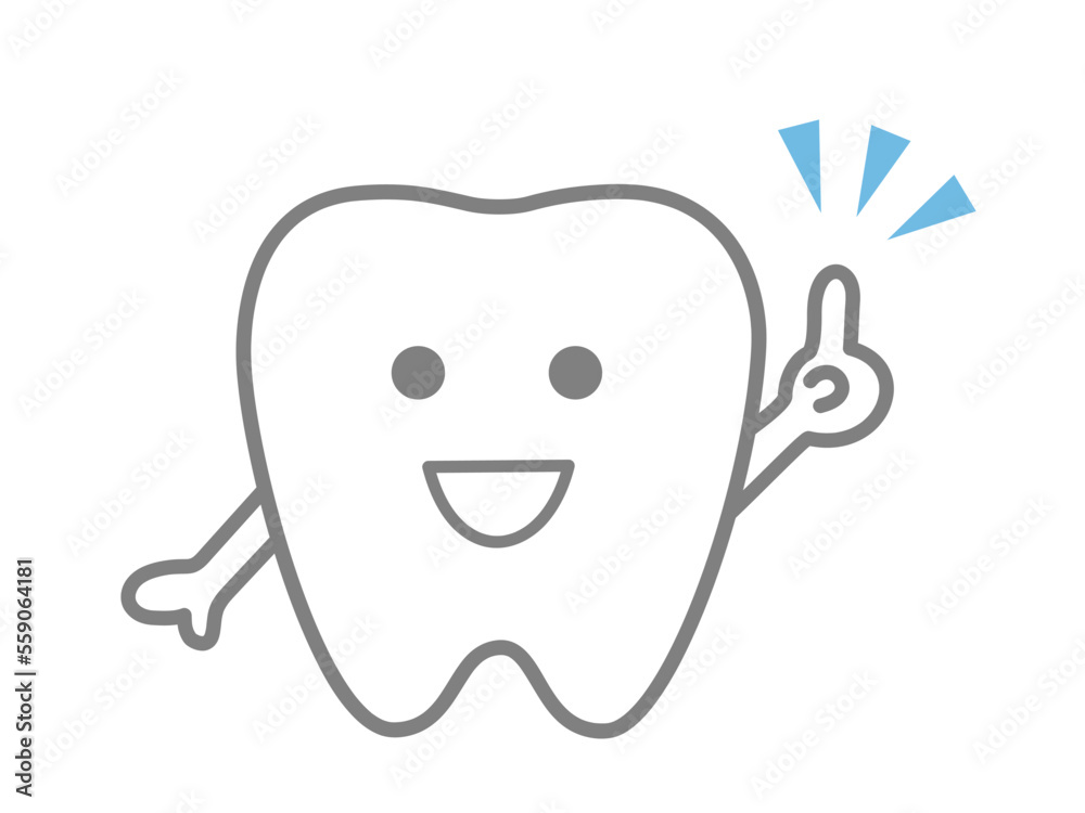 指差し、歯の可愛いキャラクター（灰色）