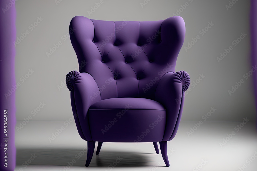 a purple armchair. Stylish modern chair on a white backdrop. a chair made of fabric. Generative AI a purple armchair. Stylish modern chair on a white backdrop. a chair made of fabric. Generative AI