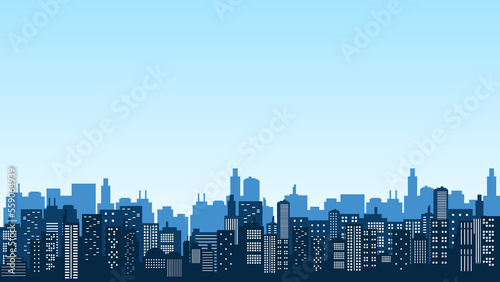 An illustration of a city building with many windows in the morning