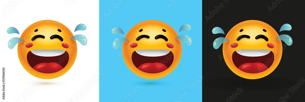 A crying face emoji with tears in eyes and rosy cheeks and in multiple colors backgrounds - emotion showing sad face, glossy effect, emojis vector illustration A crying face emoji with tears in eyes and rosy cheeks and in multiple colors backgrounds - emotion showing sad face, glossy effect, emojis vector illustration