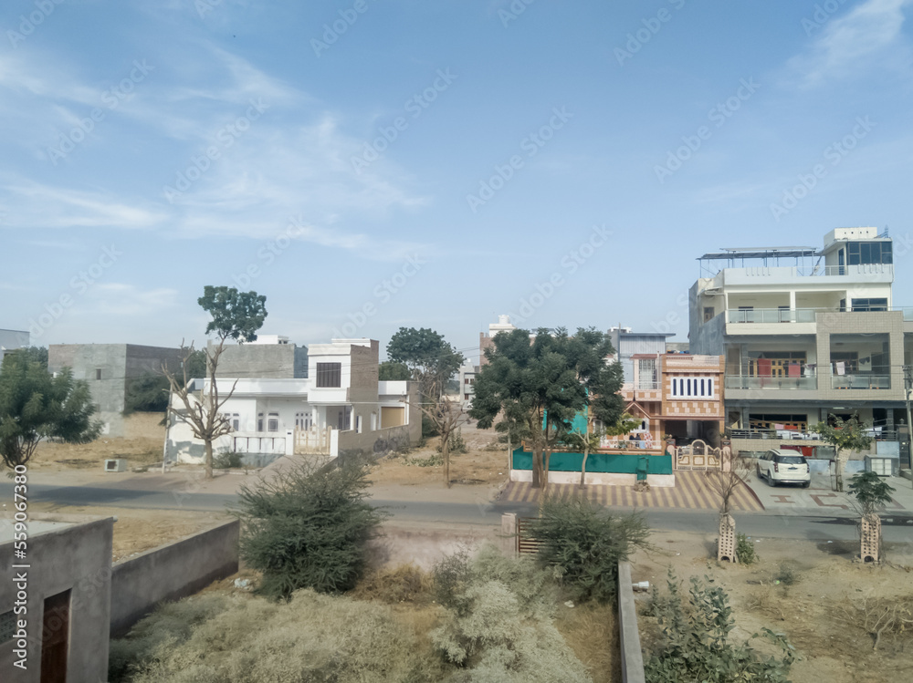 focus on beautiful houses and road and plants focus on beautiful houses and road and plants
