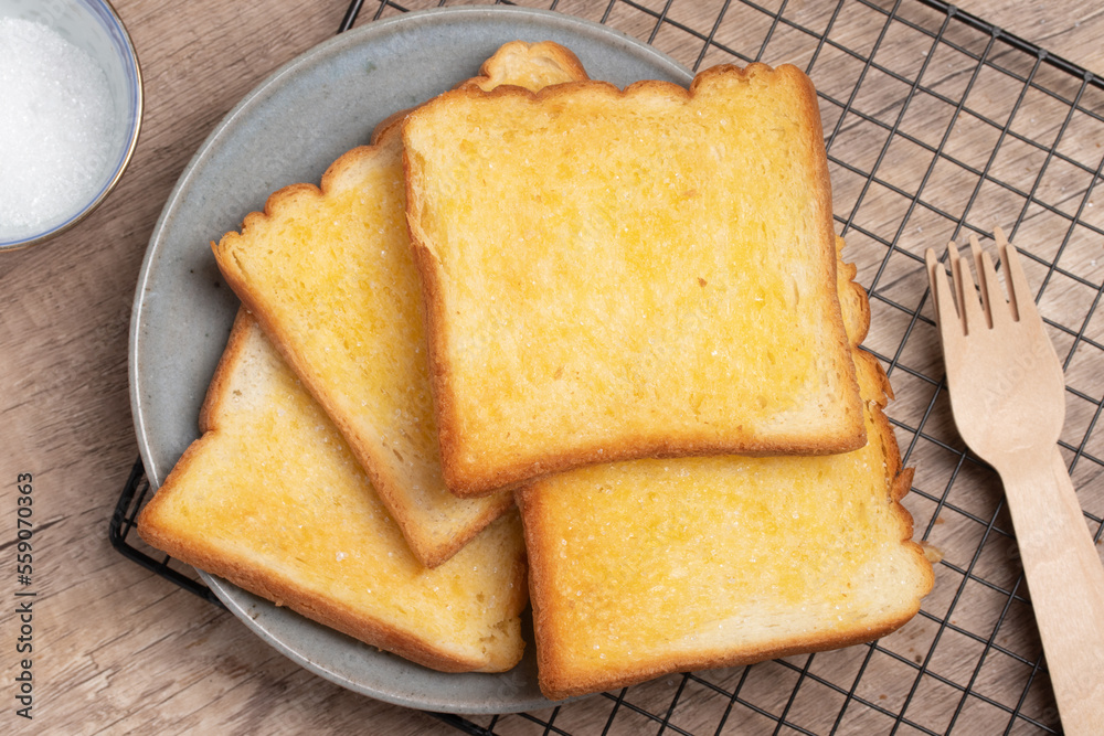 Crispy Toasted Bread with Butter and Sugar