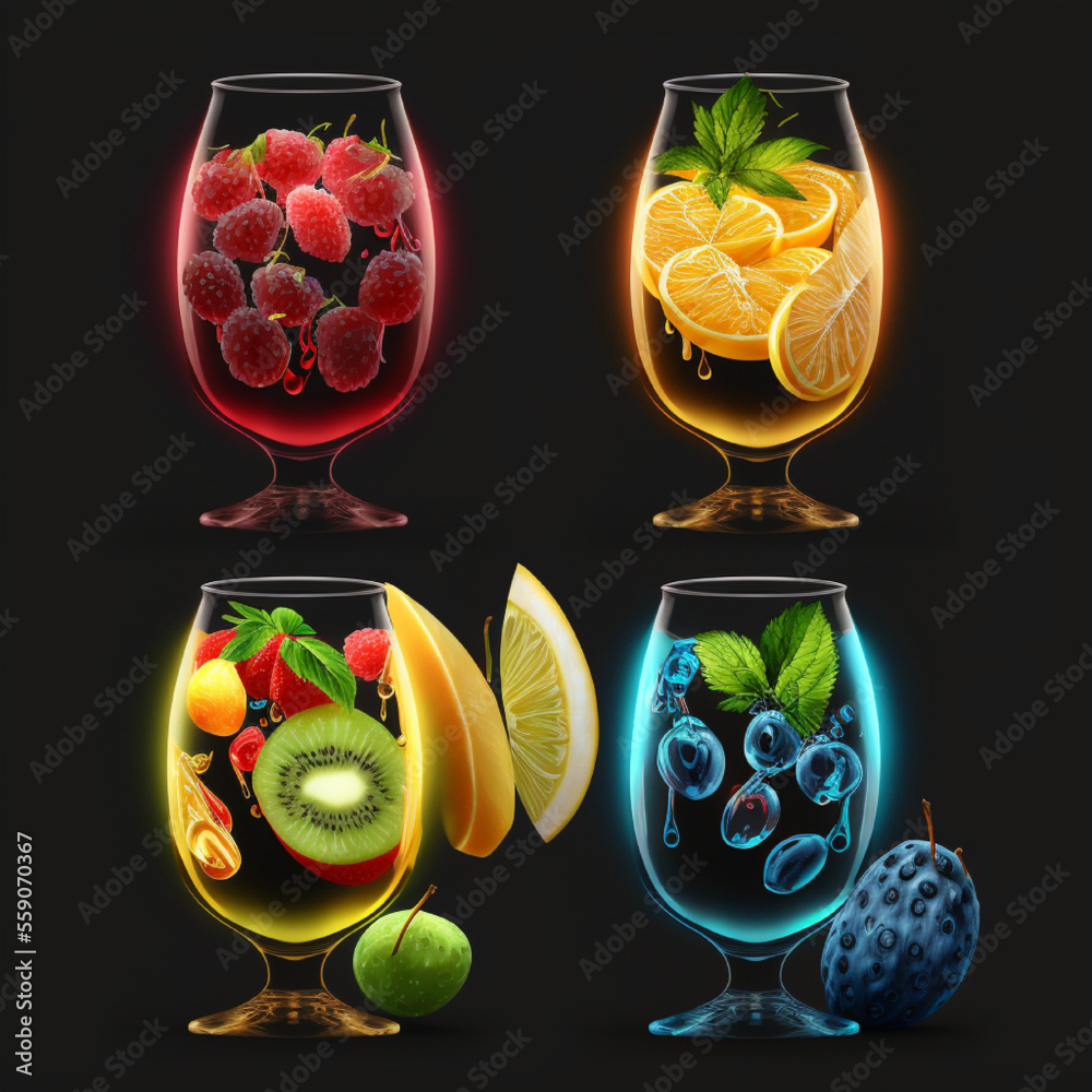 Wyniki tłumaczenia Tłumaczenie drinks in different glasses of colors on a black background realistic details - obrazy, fototapety, plakaty 