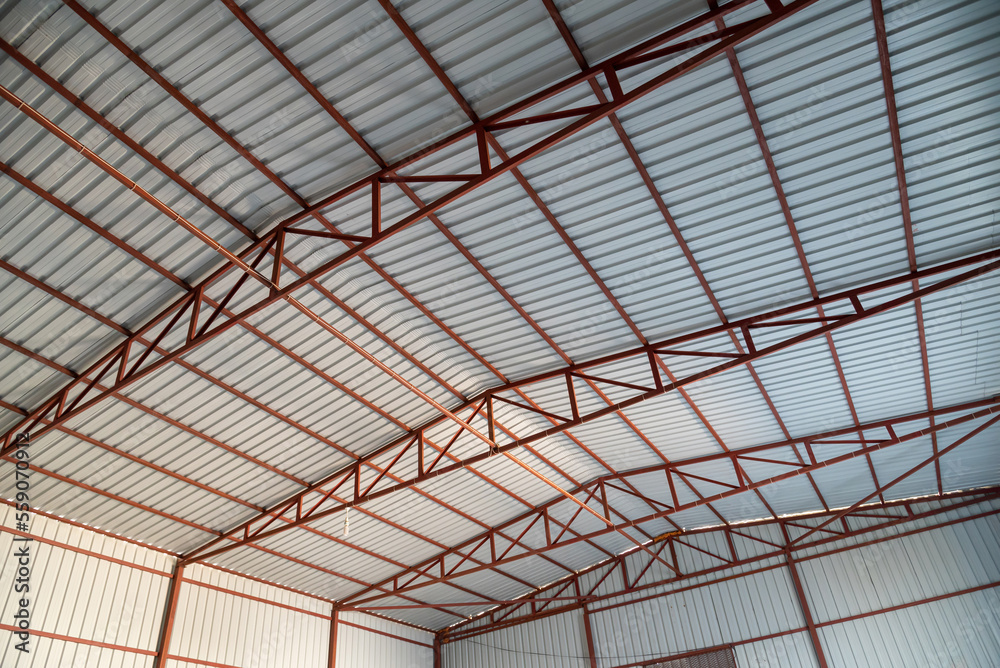 Insulated roof of factory warehouse built with metal construction