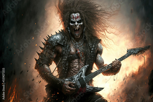 Heavy metal fantasy guitar player. AI © Oleksandr Blishch