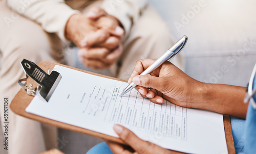 Принти на полотні Nurse, clipboard and pen for checklist with patient, healthcare service and medical information