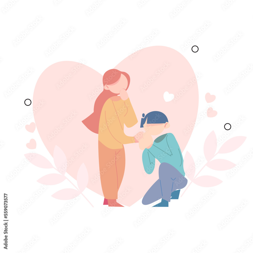 Happy Valentine, two happy couple, calendar 14 February, two people hugging each other. Flat Vector Illustration