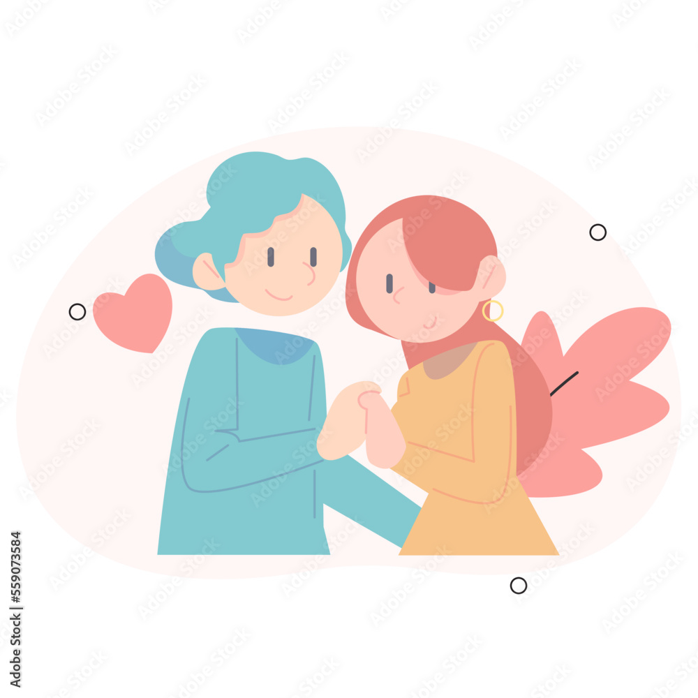 Happy Valentine, two happy couple, calendar 14 February, two people hugging each other. Flat Vector Illustration