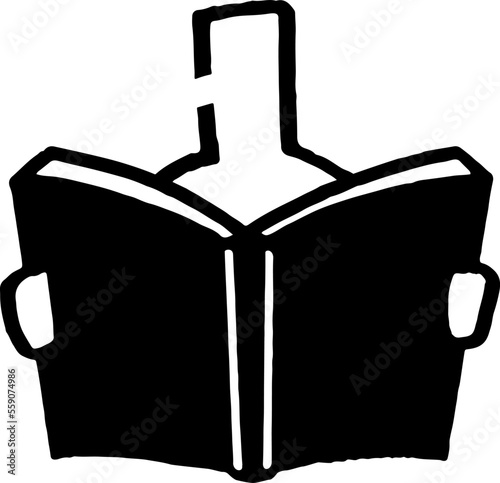 本を読む棒人間。手描きのベクターイラスト。