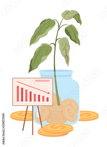 Financial mistake semi flat color vector objects. Editable elements. Items on white. Budget reduction. Economic failure simple cartoon style illustration for web graphic design and animation