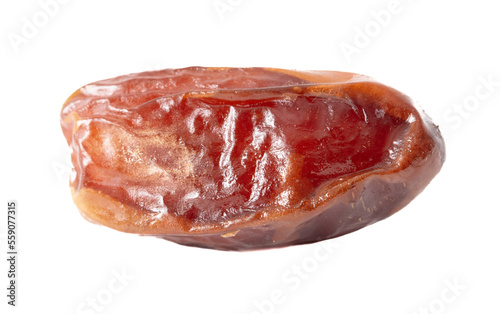One dried date isolated on white background.