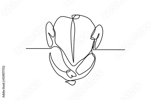 Continuous single one line drawing art of whole broiler chicken turkey meat. Vector illustration