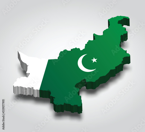 Pakistan 3d map with flag