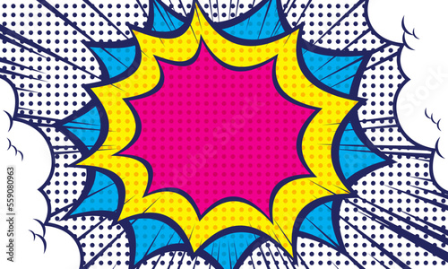 Comic book page template of colorful frames divided by lines with rays  halftone  and dotted effects in pop art style.