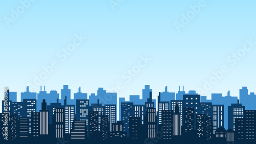 Silhouette of city buildings in the morning with beautiful blue sky