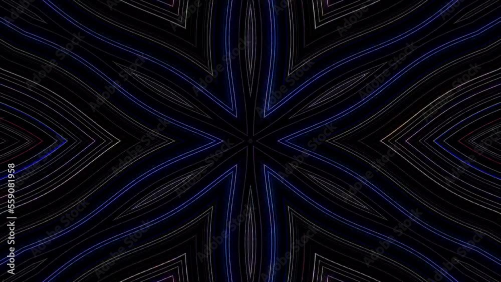 3D Abstract shining bright lines set wave, colorful, black background	