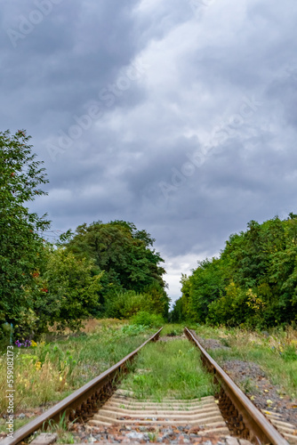 Photography to theme railway track after passing train on railroad
