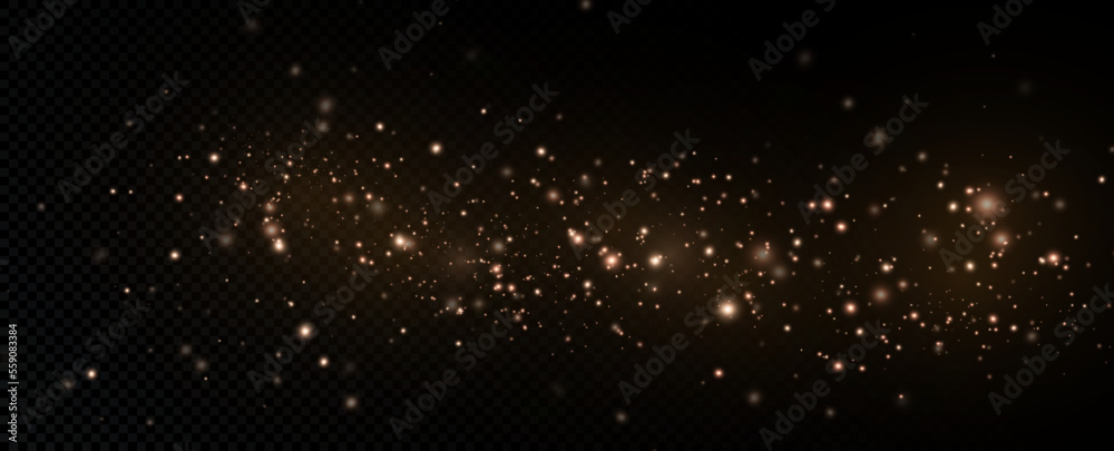 Fototapeta premium Golden sequins glow with many lights. Glittering dust. Luxurious background of golden particles.