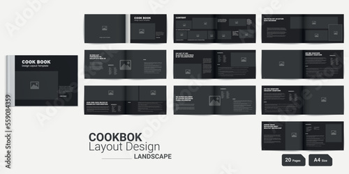 Black Landscape Cookbook Layout Design Recipe book design Landscape Cookbook Booklet Cookbook Brochure Design Landscape Recipe design