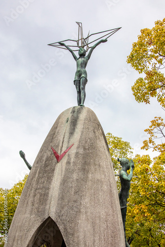 Hiroshima 4rh Dec 2022: The Children's Peace Monument is a monument for peace to commemorate Sadako Sasaki and the thousands of child victims of the atomic bombing of Hiroshima. photo