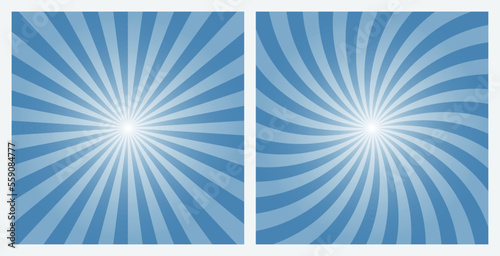 Steel blue rays background. Sunburst pattern background set. Radial and swirl retro style background in pop art style. © cnh