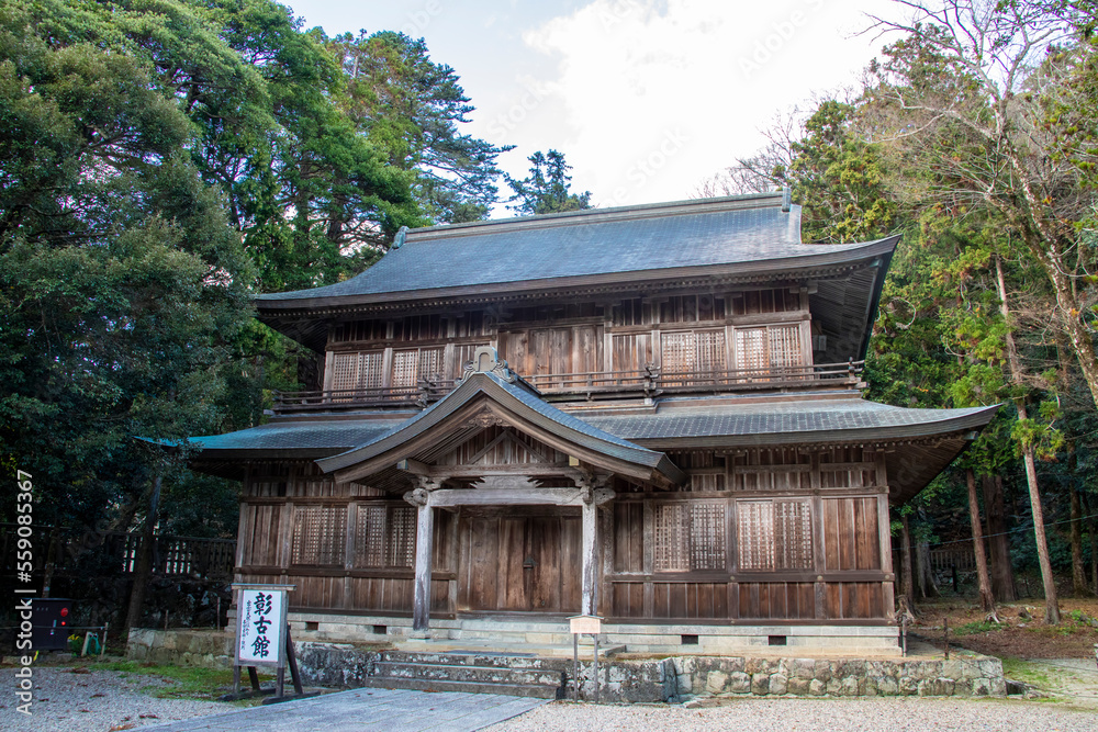 Shimane Japan 2nd Dec 2022: the building Shokokan in shrine Izumo-taisha in Izumo, one of the most ancient and important Shinto shrines in Japan. It is dedicated to the god Okuninushi. Shimane Japan 2nd Dec 2022: the building Shokokan in shrine Izumo-taisha in Izumo, one of the most ancient and important Shinto shrines in Japan. It is dedicated to the god Okuninushi.