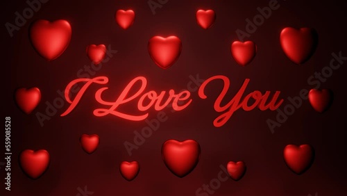 Red Text 'I LOVE YOU' with  Hearts. Concept for Valentine's Day, Wedding, Mother's Day, Marriage, Lovw Story Projects. Seamless Loop 4k Video photo