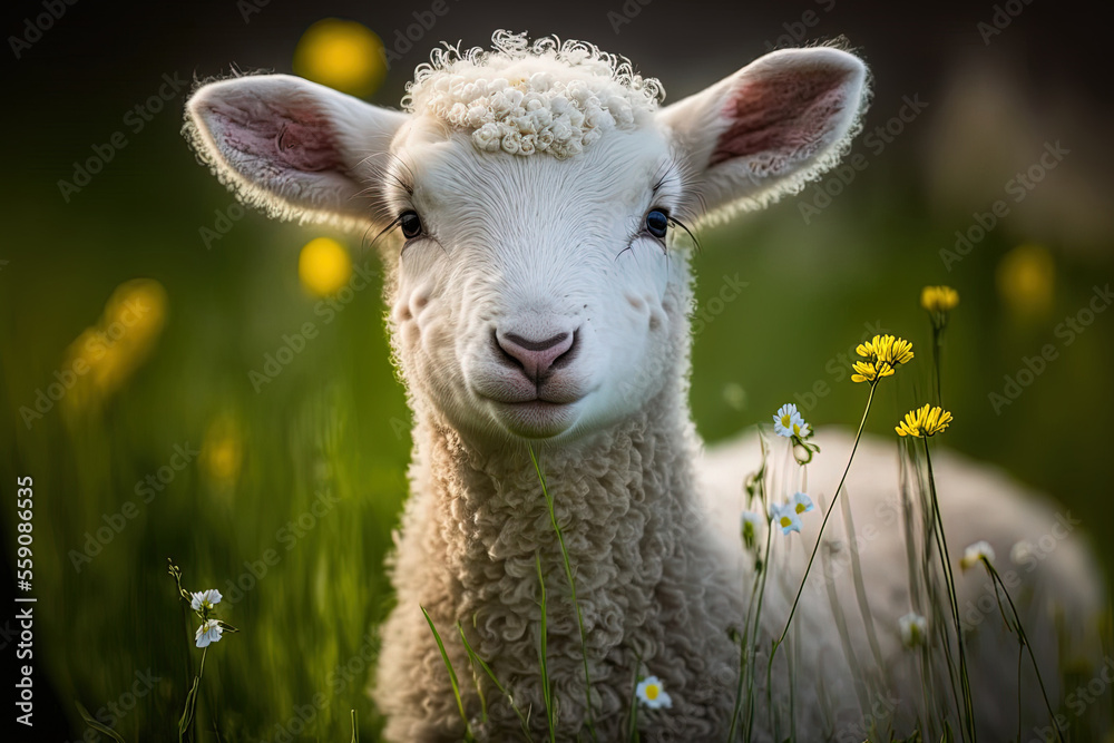 Fototapeta premium close up of an adorable newborn lamb. Generative AI