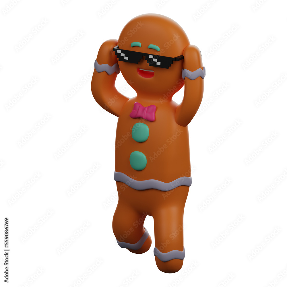 3D illustration. 3D Cartoon illustration of Gingerbread character wearing sunglasses. with a head holding pose. wearing a cute tie. 3D Cartoon Character 3D illustration. 3D Cartoon illustration of Gingerbread character wearing sunglasses. with a head holding pose. wearing a cute tie. 3D Cartoon Character