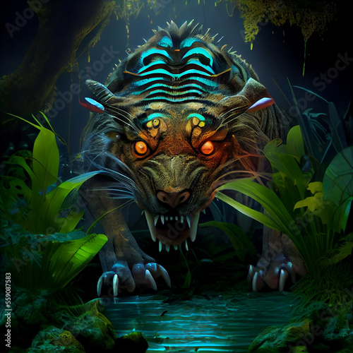 Alien tiger with exotic eyes  generative ai