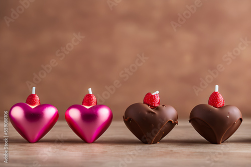 Obraz na płótnie a row of chocolate hearts - Celebrate Your Love with These Irresistible Valentine's Day Chocolates Generative AI w salonie