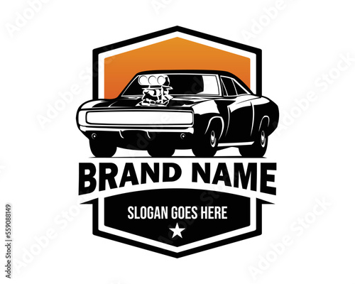 dodge supercharger 1970 logo isolated on white background showing from side. best for badge, emblem, concept and car industry. available in eps 10.