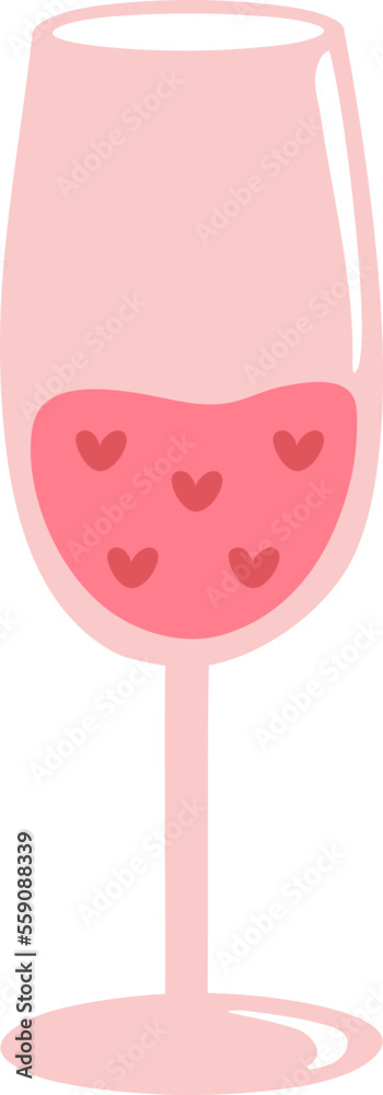 Kawaii Wine Glass Valentine Illustration Doodle Isolated Cheers