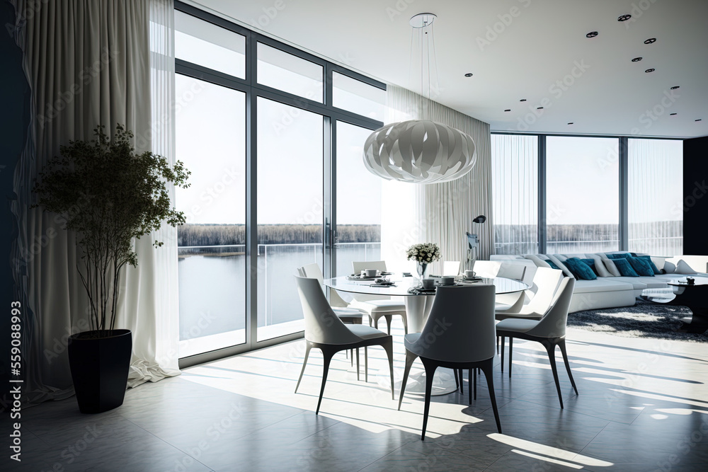 Fototapeta premium interior design, a stunning penthouse, and a dining room. Generative AI